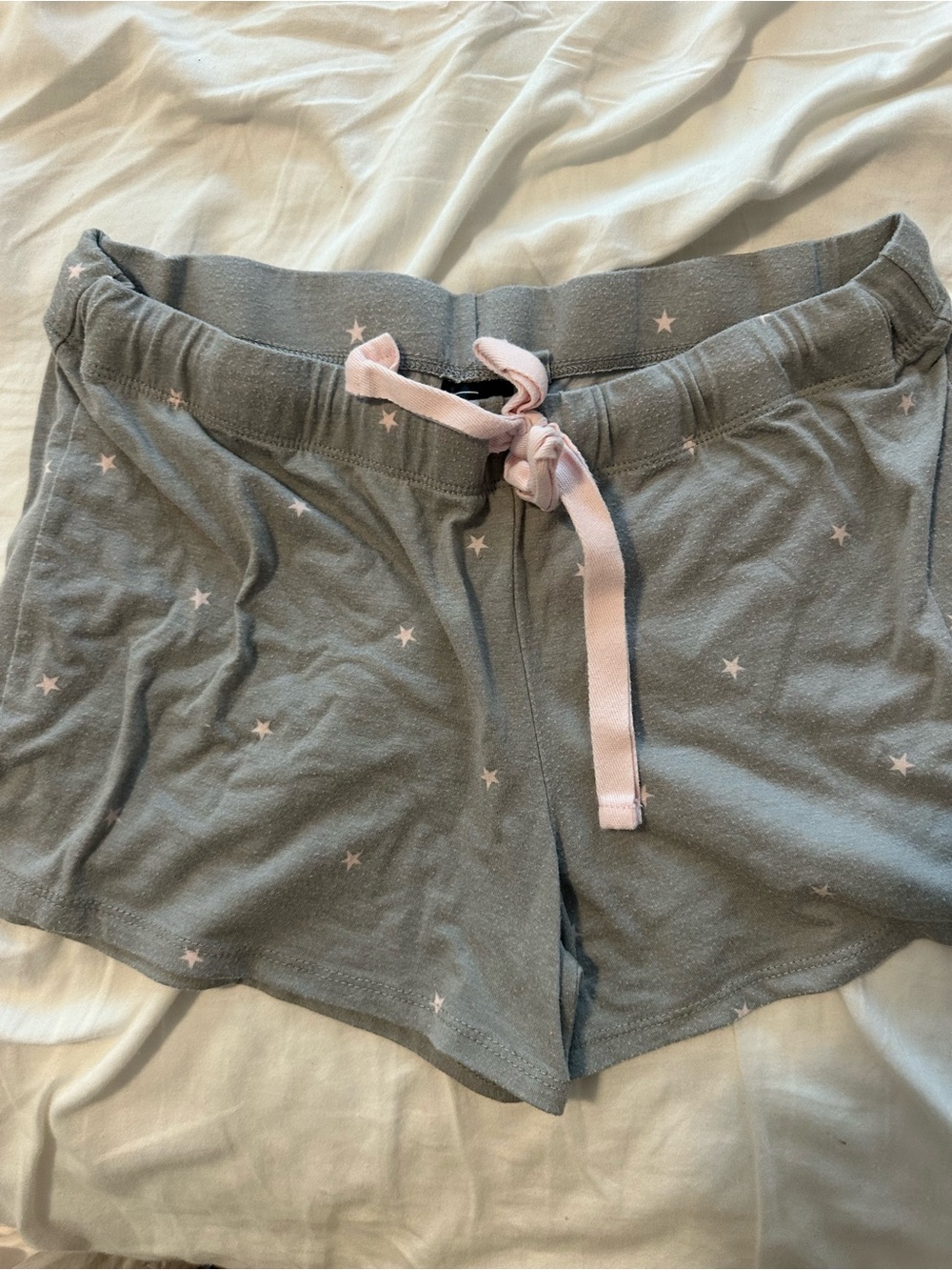Felina Gray Sleep Shorts with Pink Star Print and Pink Tie